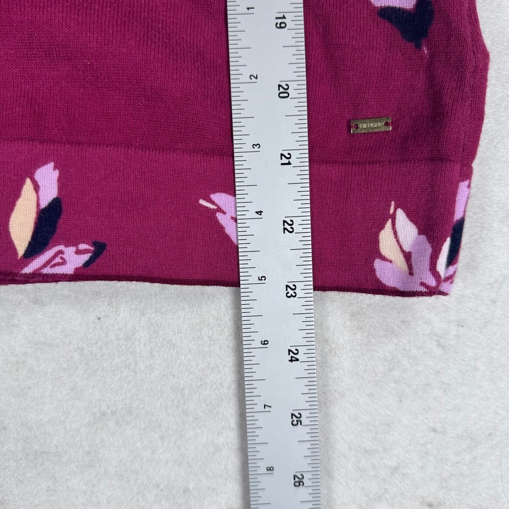 Tommy Hilfiger Womens Pima‎ Cotton Floral Cardigan Sweater Burgundy Wine Small - Picture 5 of 9